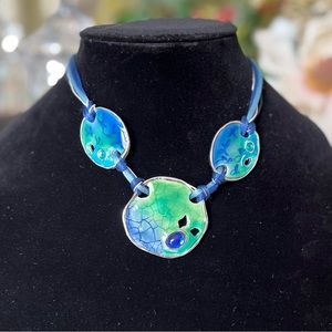 Chico’s 15 inch Blue/Green Necklace with Rhinestone accents